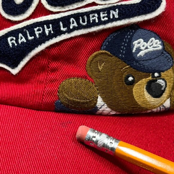 Polo Ralph Lauren Bear Strapback Hat Red White Pony Baseball Adjustable Dad Mens - Picture 10 of 16